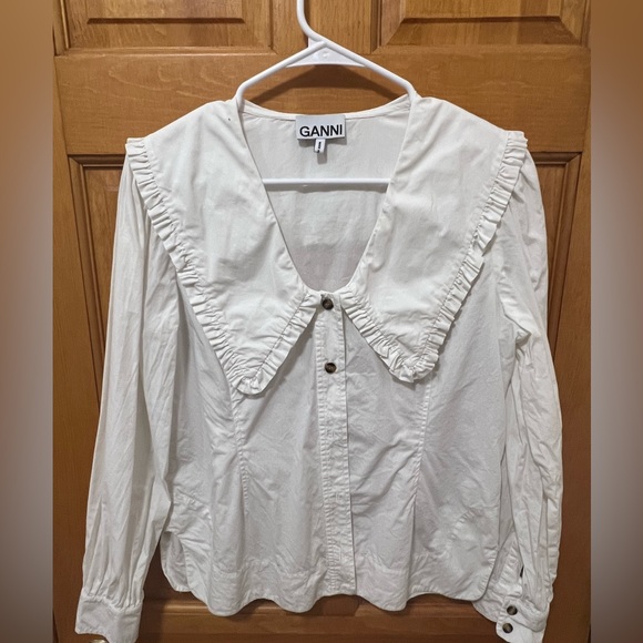 Ganni Tops - Ganni Shirt-- Ruffle Collar Cotton Poplin